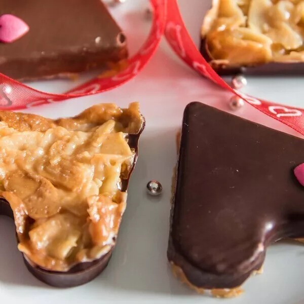 Florentins du Chef pâtissier-chocolatier Pierre Marcolini, coeurs plats